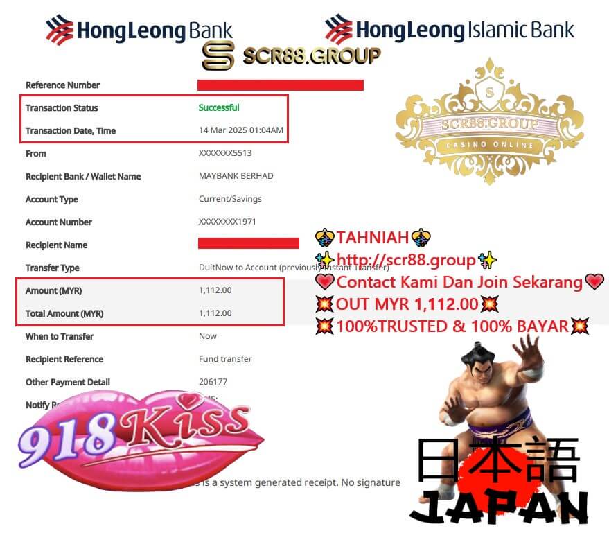 Proof of a significant payout from 918Kiss Japan Edition Casino