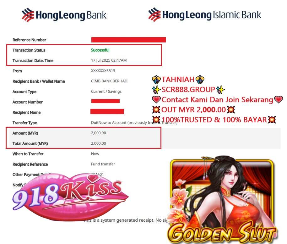 Bank transfer proof showing MYR2000 payout
