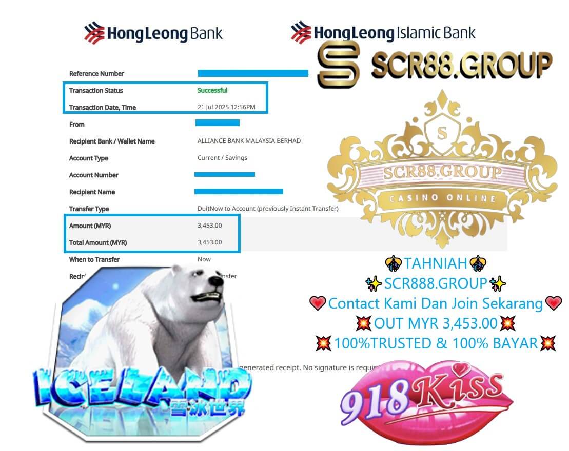 Proof of a 918Kiss MYR jackpot win hitting the bank account