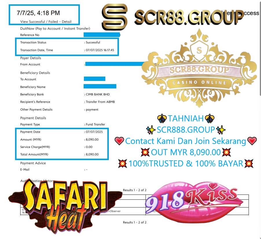 Bank transfer proof showing MYR 8,090 payout