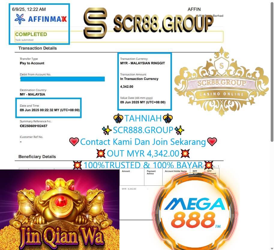Bank transfer slip showing MYR4,342 credited to my account