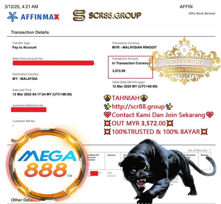 Proof of big payout from Mega888 Panther Moon