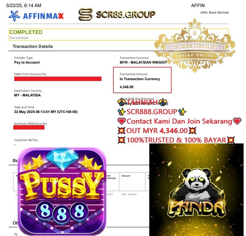 Proof of MYR 4,346 payout from Pussy888 Panda Jackpot